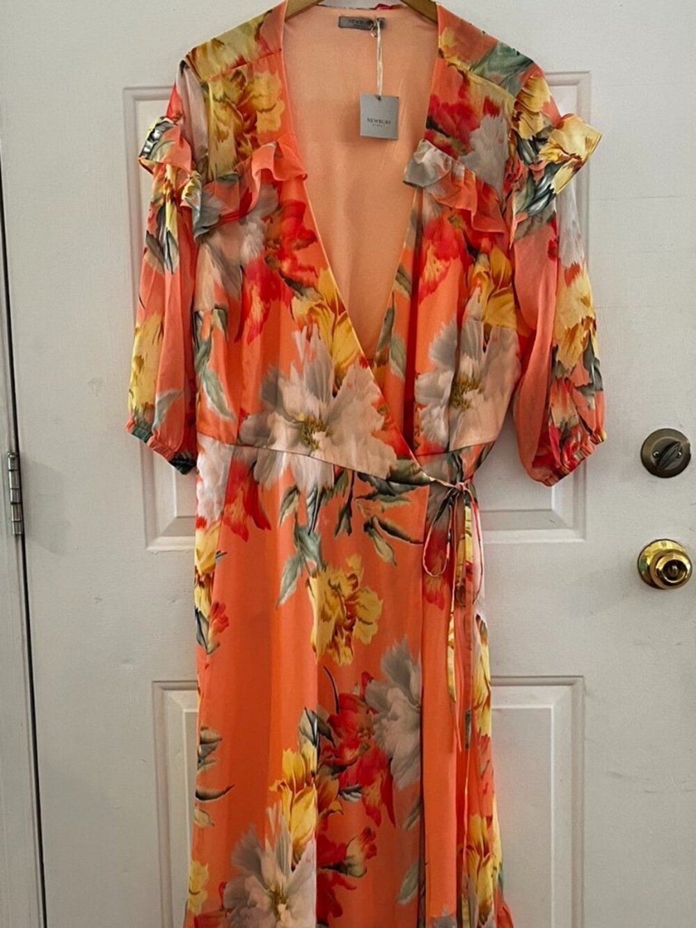 City Chic Newbury Street Woman's Plus-Size Floral Wrap Midi Dress Sz 2x